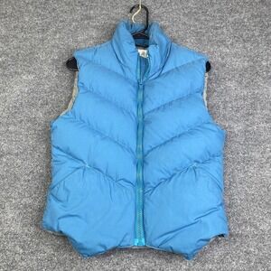 Early Winters Down Puffer Vest Mens Small Blue Quilted Zip Chevron Goose Down